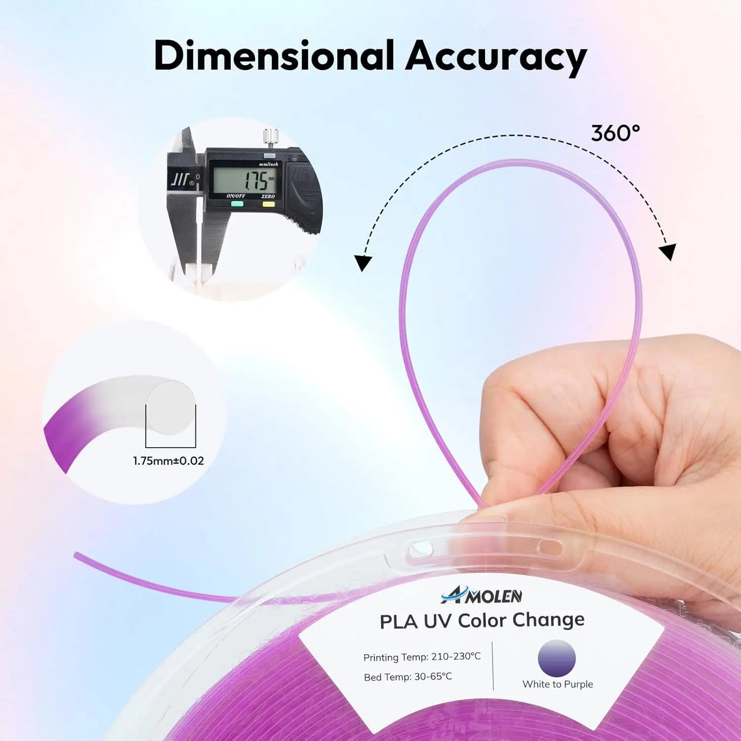 UV & Temp Color-Changing PLA Filament ±0.02mm | FDM 3D Printer