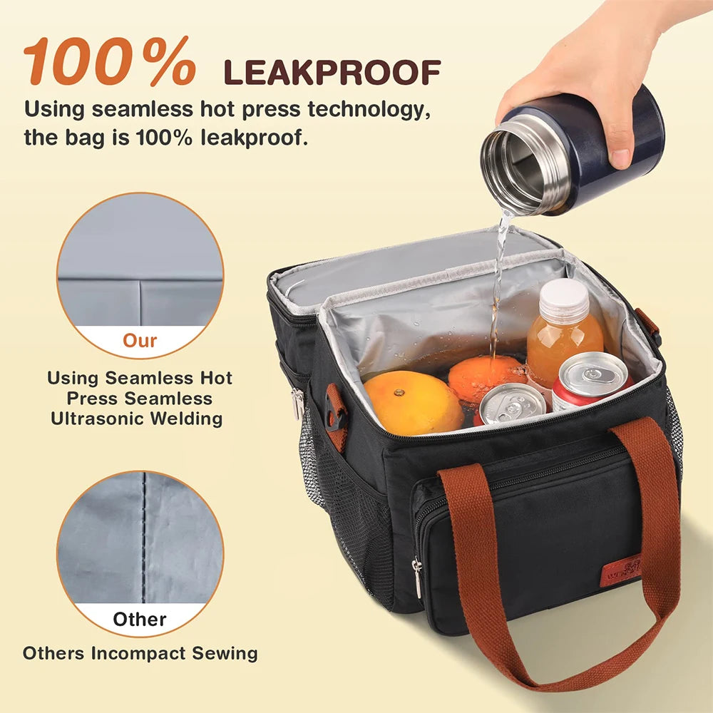 Expandable Insulated Double Deck Lunch Snack Bag 17L Large Cooler Box Leakproof for Work/Picnic/Camping/Travel with Side Pocket Peaceful Pleasures Health and Wellness