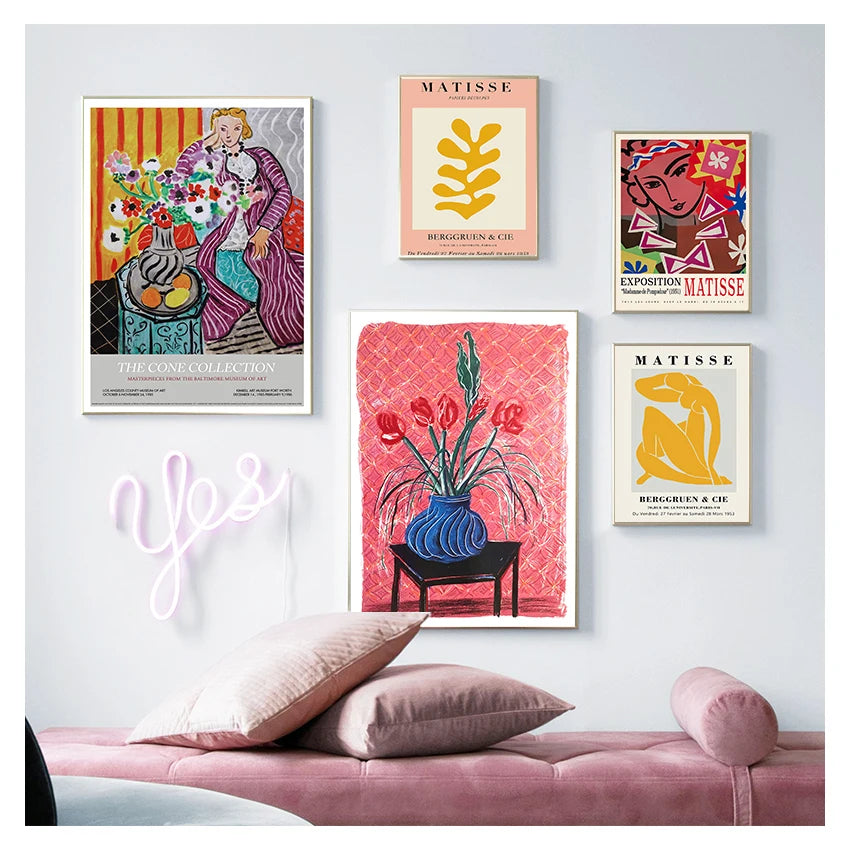 Nordic Matisse Leaf & Figure Canvas Wall Art | Living Room