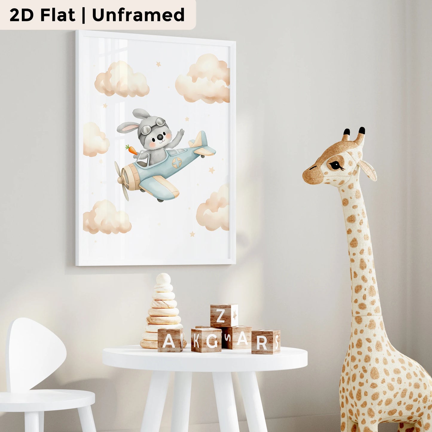 3-Piece Cartoon Canvas Wall Art | Airplane Rabbit Sheep Print