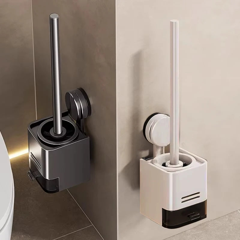 Wall-Mounted Suction Cup Toilet Brush Set & Storage Rack