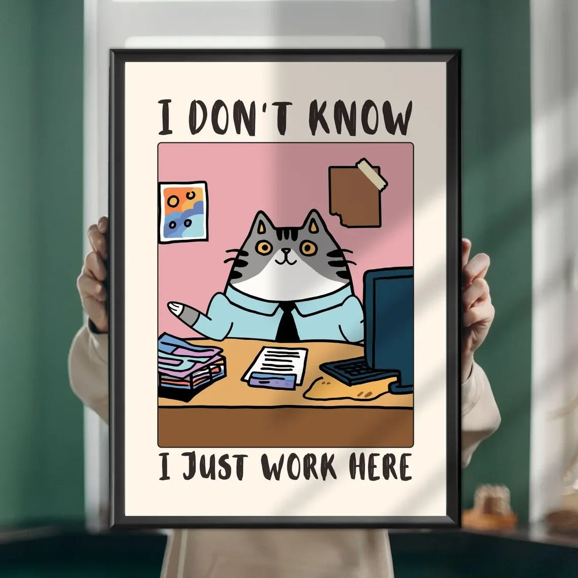 Cool People Work Here Cat Poster | Funny Office Wall Art Canvas Wall Poster Peaceful Pleasures Health and Wellness TR261079-3 40x60cm Unframed