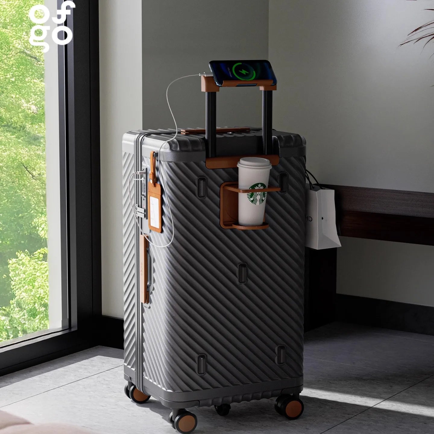 Waterproof PC Suitcase 20 24 26 28 30 Inches with Cup Holder Large Capacity Spinner TSA Travel Trolley Case with Lock for Travel Peaceful Pleasures Health and Wellness