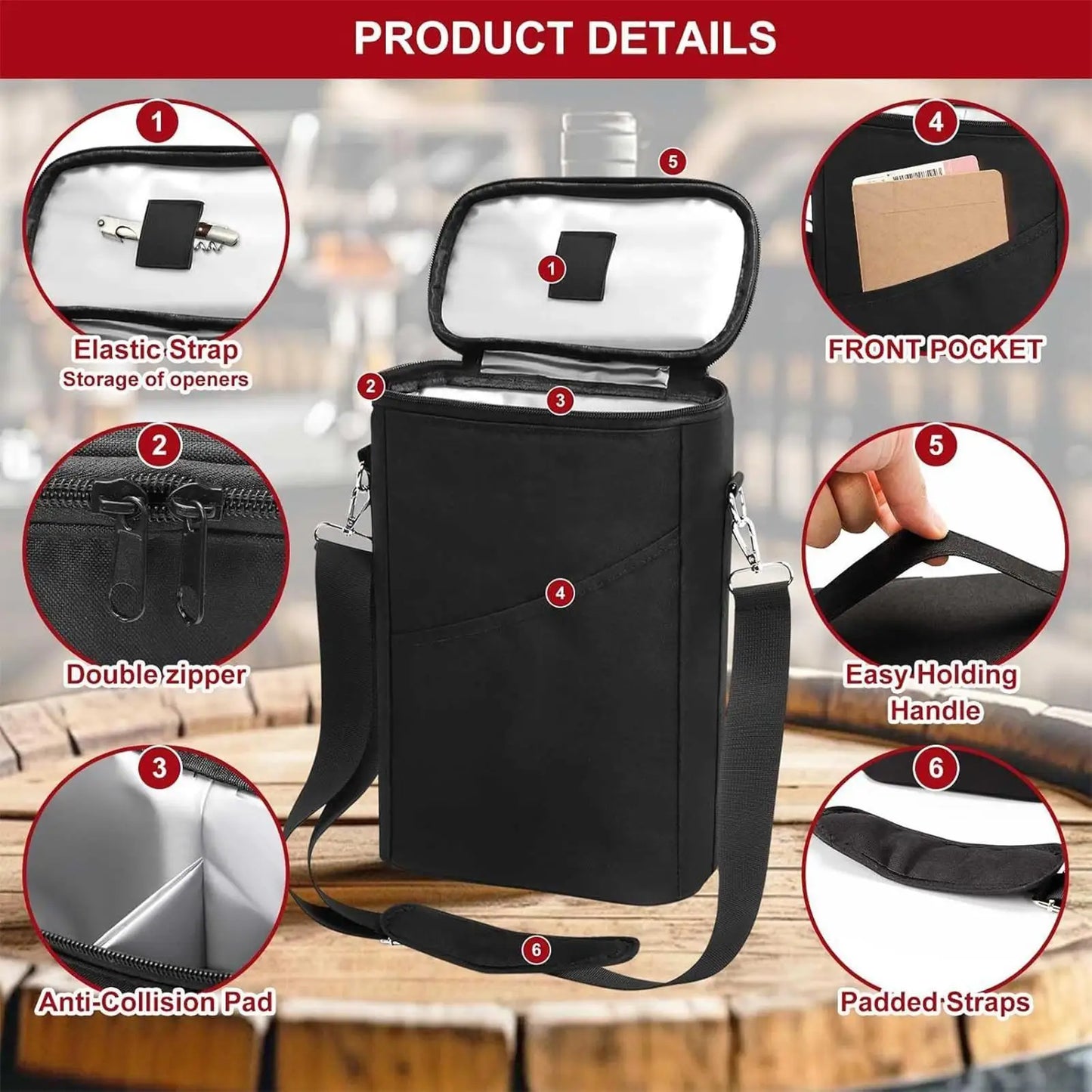 2-Bottle Insulated Wine Cooler Bag with Shoulder Strap Insulated Wine Bag Peaceful Pleasures Health and Wellness