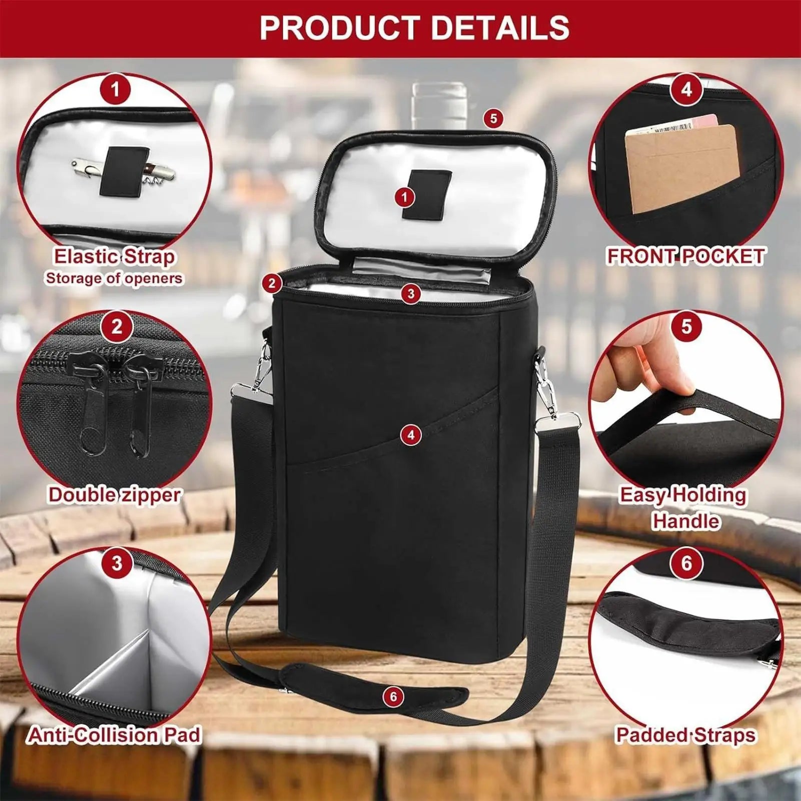 2-Bottle Insulated Wine Cooler Bag with Shoulder Strap Insulated Wine Bag Peaceful Pleasures Health and Wellness