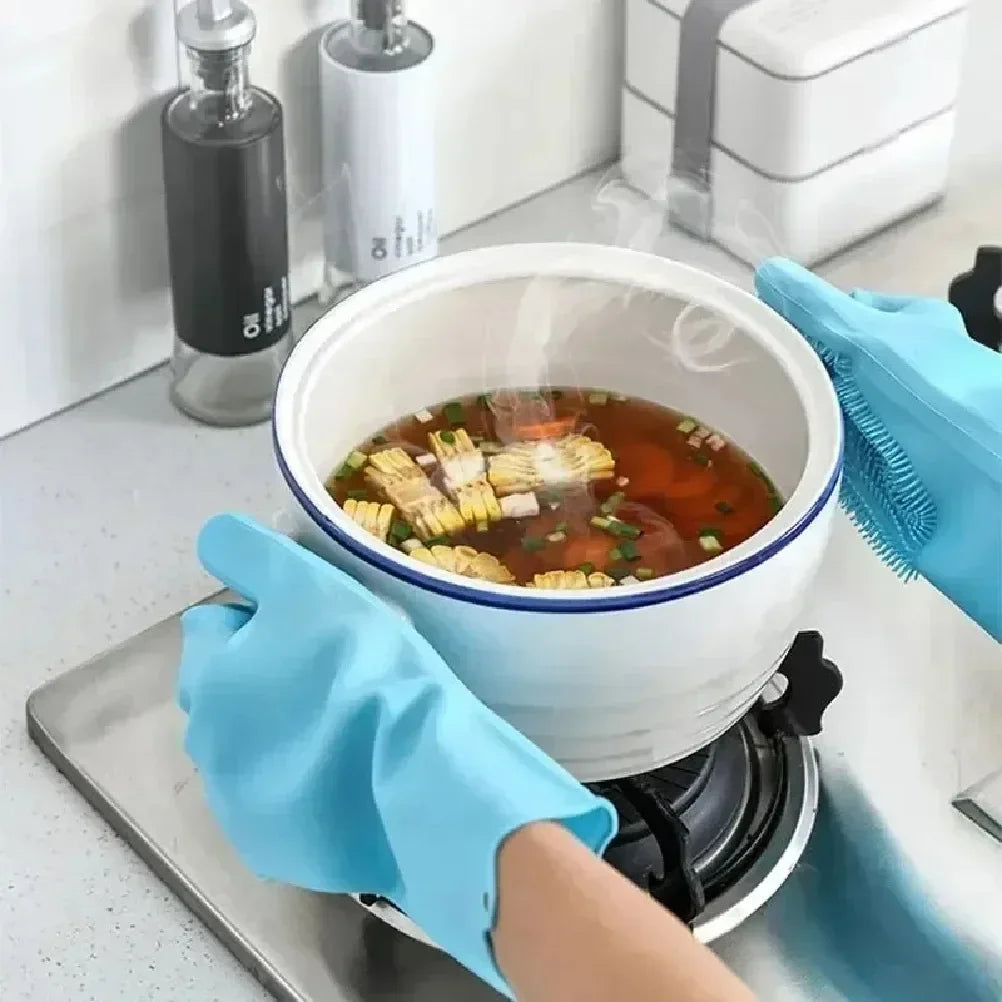Magic Silicone Dishwashing Gloves | Kitchen Scrubber Gloves
