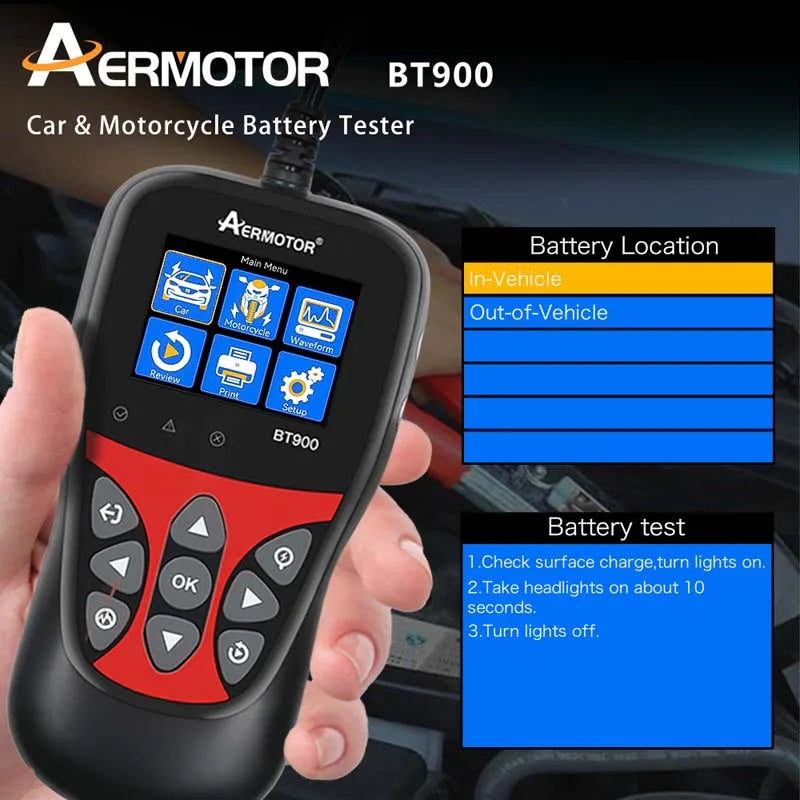 AER BT900 6V/12V Car Battery Tester & Analyzer | AERMOTOR