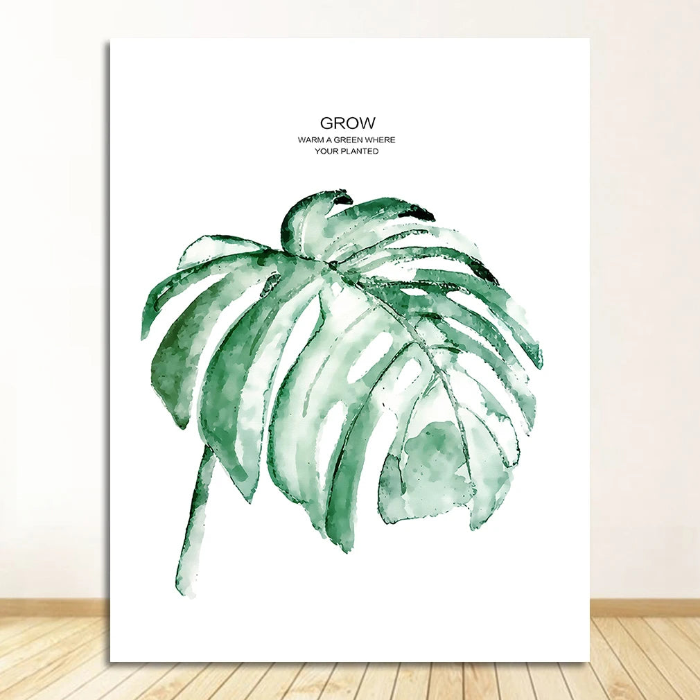 Tropical Green Leaves Watercolor Canvas Wall Art Print Canvas Wall Art Print Peaceful Pleasures Health and Wellness 1483-06 20x30cm Unframed