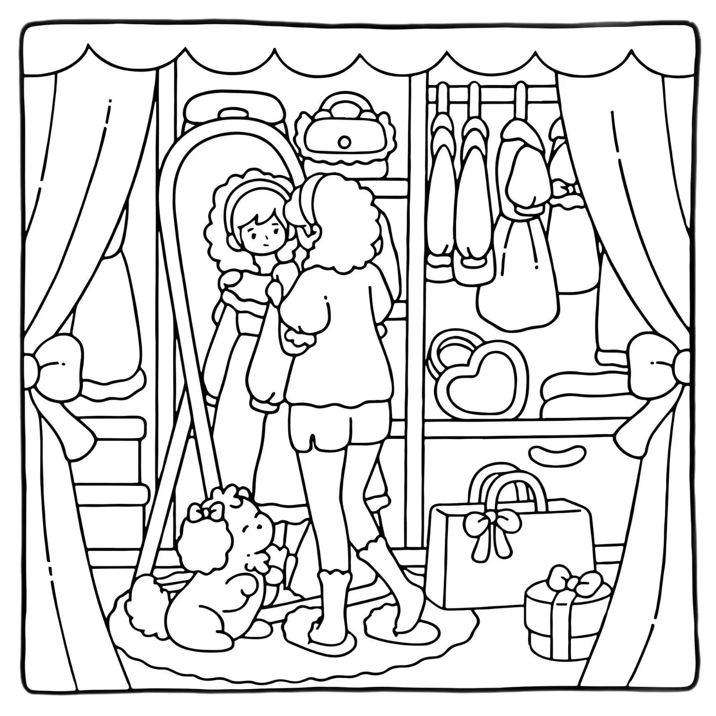 Cute Girl Pets Coloring Book Stress Relief Simple Joys Drawing