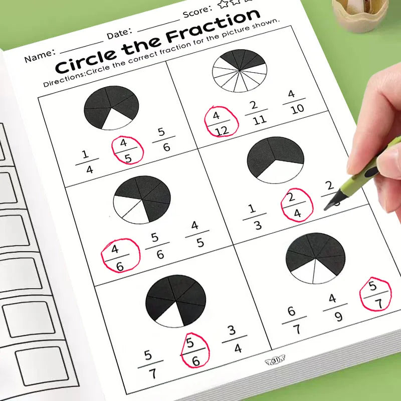 Basic Fraction Workbook 32 Pages Kids Math Activity Book Identify