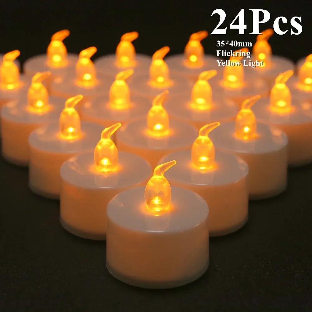 LED Tea Lights Candles Realistic Flickering Battery Operated Tealights Long Lasting Electric Candles for Christmas Wedding Decor Peaceful Pleasures Health and Wellness 24Pc without Control