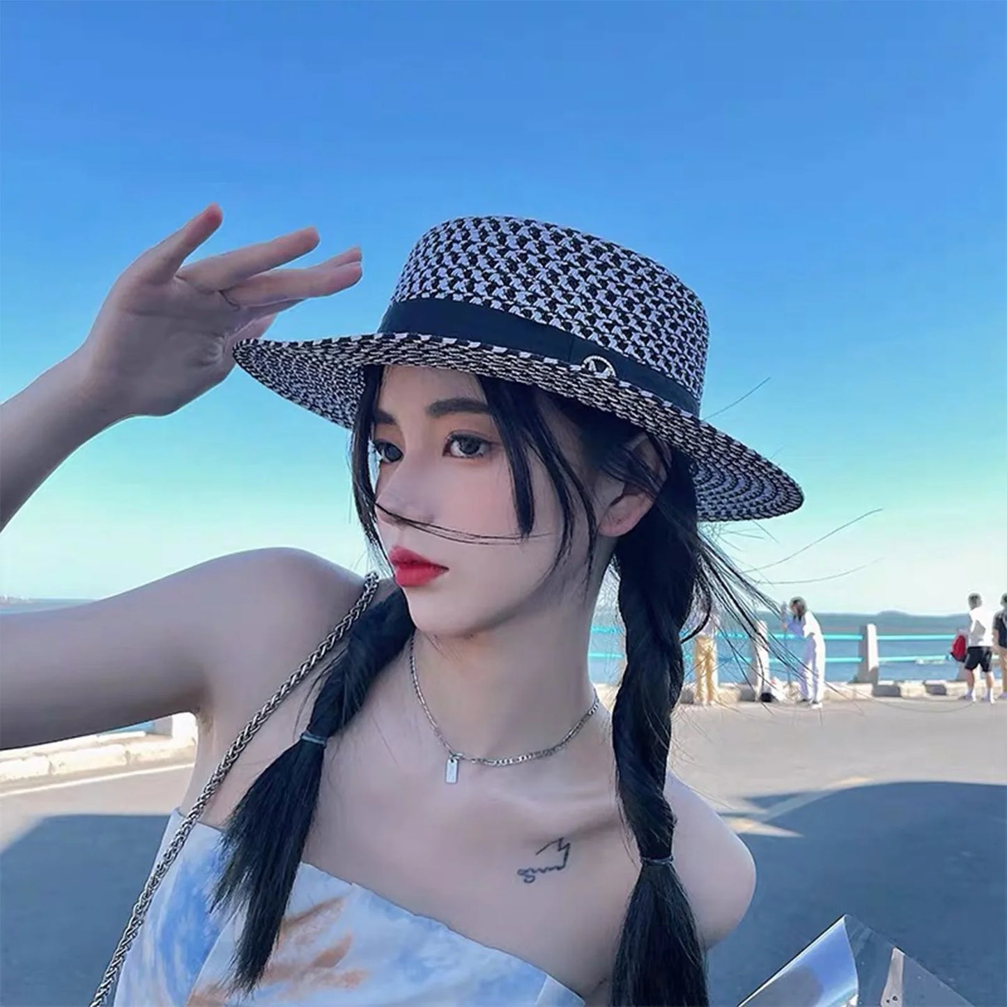 Women's Summer Straw Sun Hat French Style Knitted Straw Hats Sun Shade Hat Perfect Gift for Birthday Holiday Peaceful Pleasures Health and Wellness