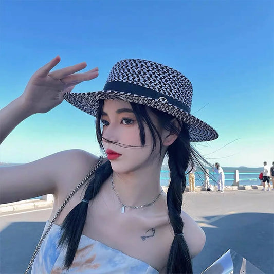 Women's Summer Straw Sun Hat French Style Knitted Straw Hats Sun Shade Hat Perfect Gift for Birthday Holiday Peaceful Pleasures Health and Wellness