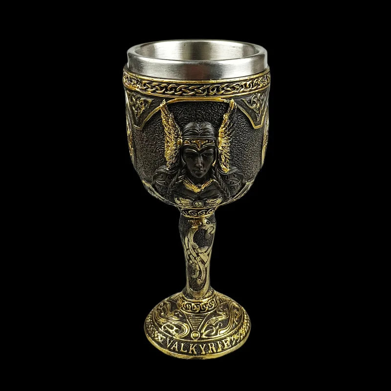 1pc Medieval retro Norse mythology Viking goddess stainless steel resin high footed cup Viking pirate bar beer cup Peaceful Pleasures Health and Wellness C 200ml