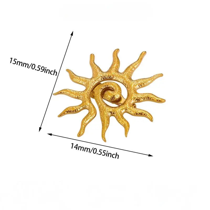 Geometric Spiral Sunflower Brooch | Gold Stainless Steel Pin