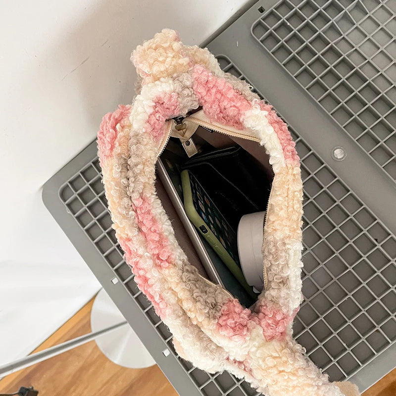 Lambskin Checkered Single-shoulder Bag Women Small Crossbody Bag Casual Cute Messenger Bags Girls Zipper Purse Lamb Like Tote Peaceful Pleasures Health and Wellness