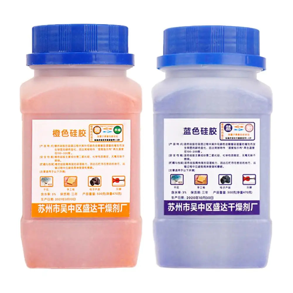 500g Reusable Silica Gel Beads Desiccant Dehumidifier - Blue/Orange/Clear Color Choice, High Capacity Moisture Absorber for Elec Peaceful Pleasures Health and Wellness