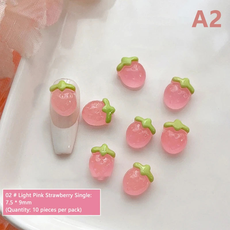 10pcs Resin Mini Cherry Strawberry Nail Art Flat Back Stone Figurines Scrapbook DIY Jewelry Decor Crafts Peaceful Pleasures Health and Wellness A2