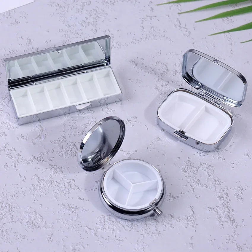 Portable Metal Pill Box with Splitter | Travel Medicine Organizer