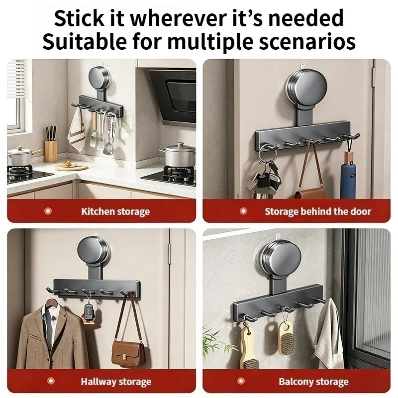 5-Hook No-Drill Suction Cup Door Hanger | Bathroom & Kitchen Rack