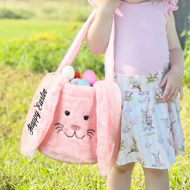 Easter Plush Bunny Ear Tote Bag | Kids Egg Hunt Basket Gift