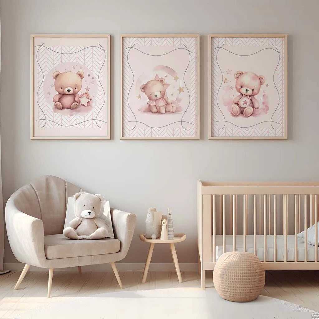 Nordic Teddy Bear Nursery Canvas Wall Art | Kids Room Decor Nursery Canvas Print Peaceful Pleasures Health and Wellness