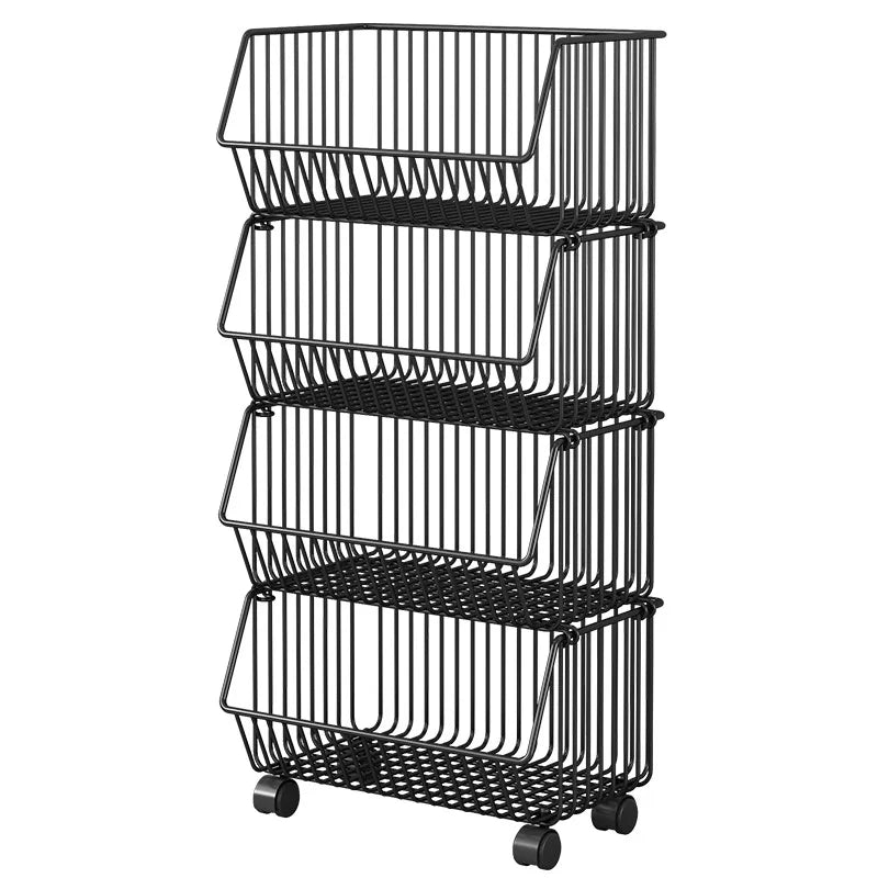 Sturdy Heavy Duty Space Saving Multilayer Kitchen Vegetable Fruit Storage Rack Rolling Cart with Baskets for Home Pantry Peaceful Pleasures Health and Wellness