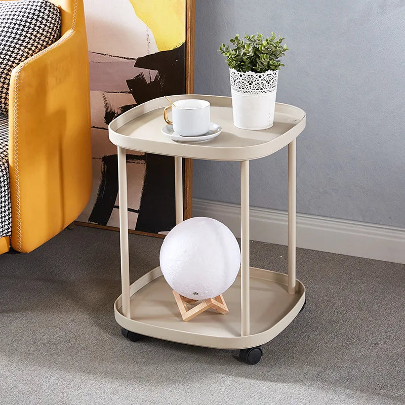 Quick Easy Assembly Simple Modern Stylish Lightweight Nightstand With Storage Shelf For Small Space Bedroom Apartment Renters Peaceful Pleasures Health and Wellness 2 Layers Khika