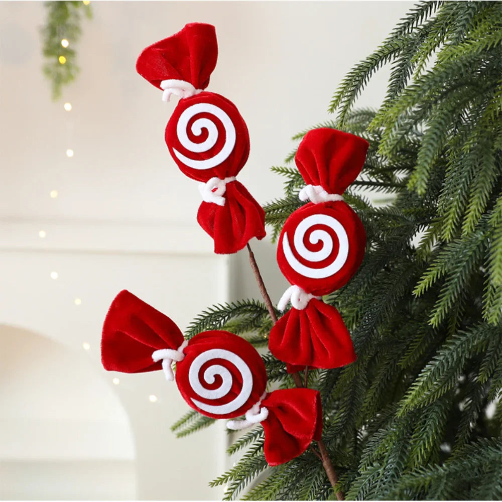 Fuzzy Red & White Candy Cane Christmas Tree Ornament