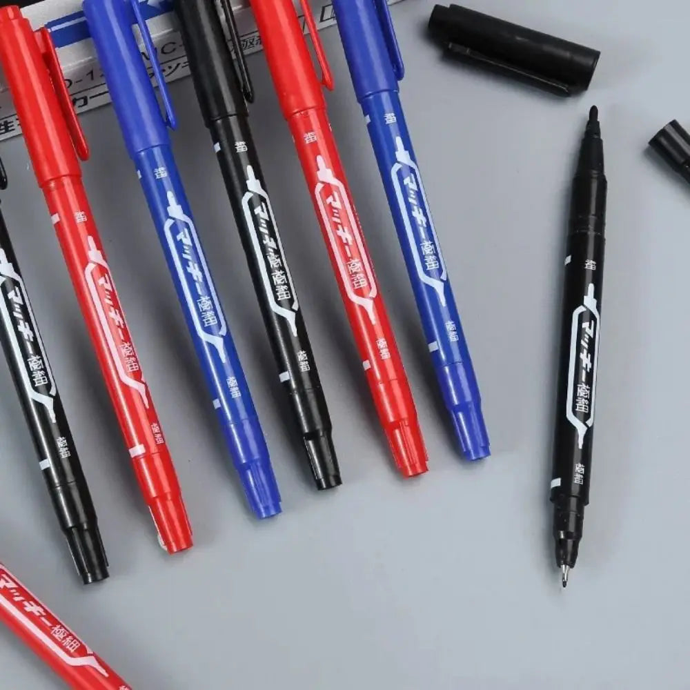 2Pcs/set Thin Pen Tip Tattoo Skin Marker Pen Black/Red/Blue Ink Waterproof Double Headed Marker Pen Large Capacity Stationery Peaceful Pleasures Health and Wellness