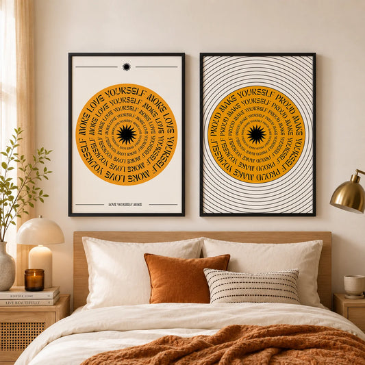 Boho Abstract Inspirational Quote Canvas Wall Art | Nordic Spiral Canvas Wall Art Peaceful Pleasures Health and Wellness