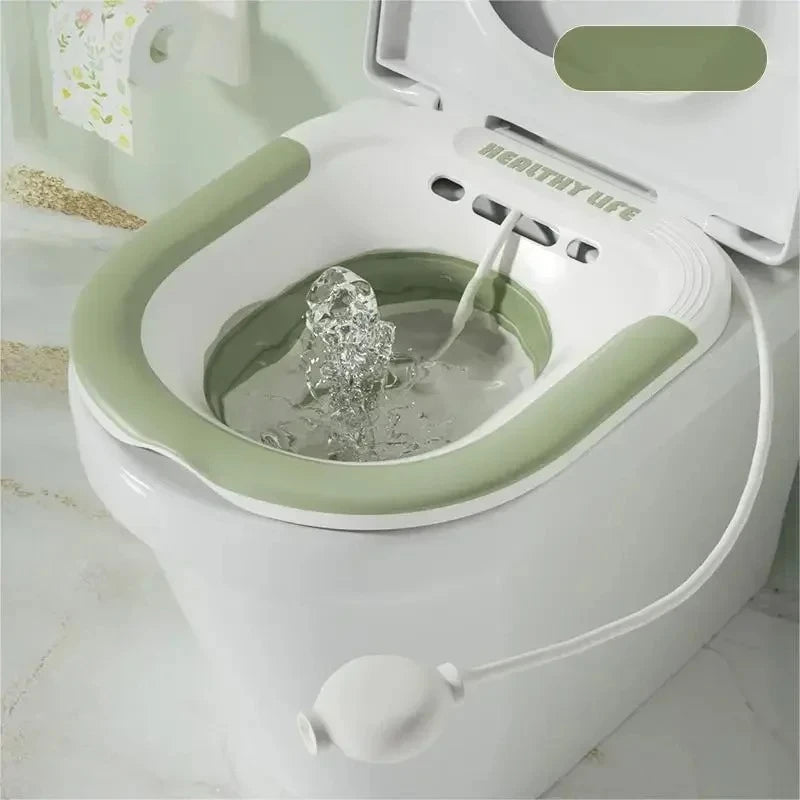 Foldable Portable Ergonomic Design Sitz Bath Toilet Soaking Basin for Pregnant Women and Hemorrhoid Patient Treatment Care Peaceful Pleasures Health and Wellness Green