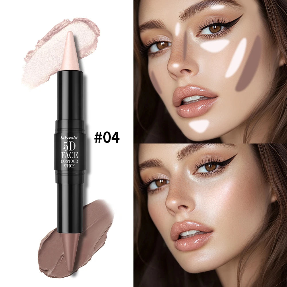 Contouring Stick with Double-headed Concealer Highlighter for Three-dimensional Nose Bridge Shadow V Face High Nose Bridge Peaceful Pleasures Health and Wellness 4Pink Golden and Tan
