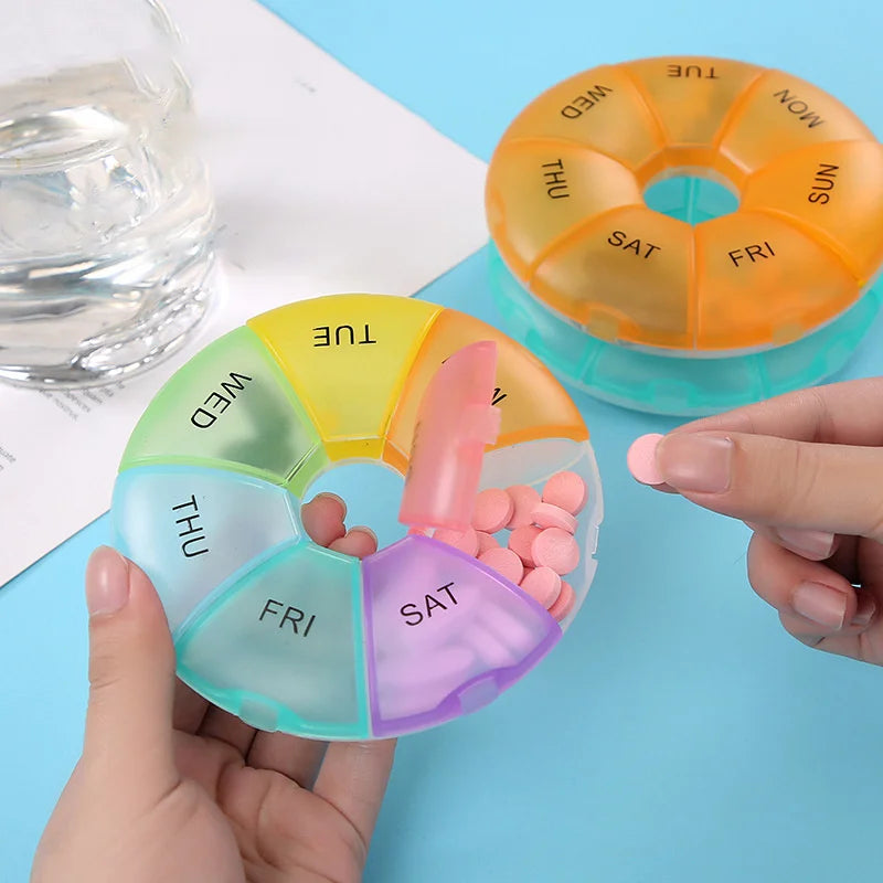 7-Day Round Weekly Pill Organizer – Portable Tablet Case