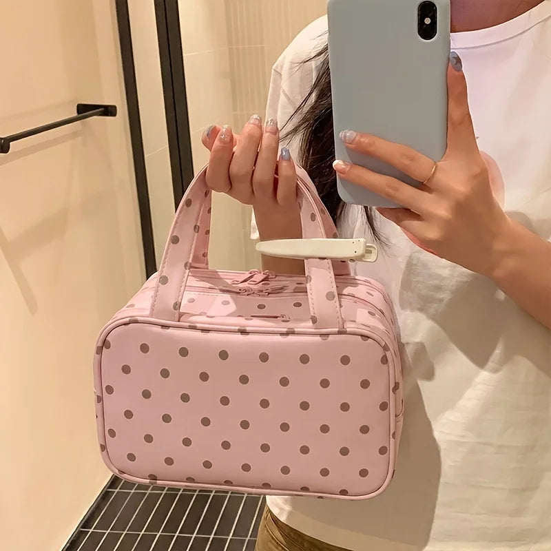 Polka Dot Makeup Bag | 3-Layer Travel Toiletry Organizer