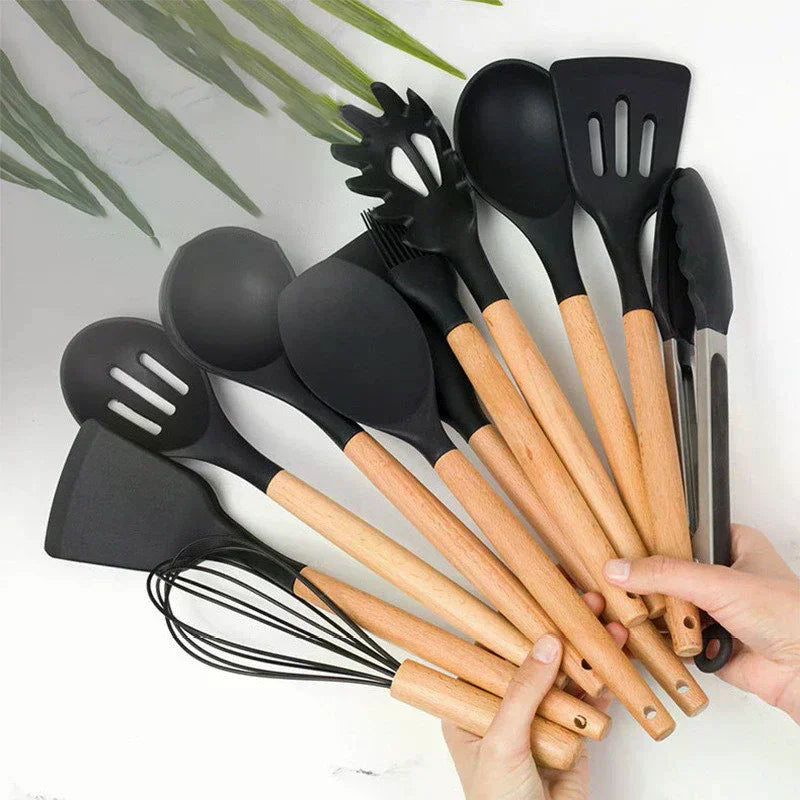 7-Piece Wooden Silicone Nonstick Kitchen Utensil Spatula Set Kitchen Utensil Set Peaceful Pleasures Health and Wellness