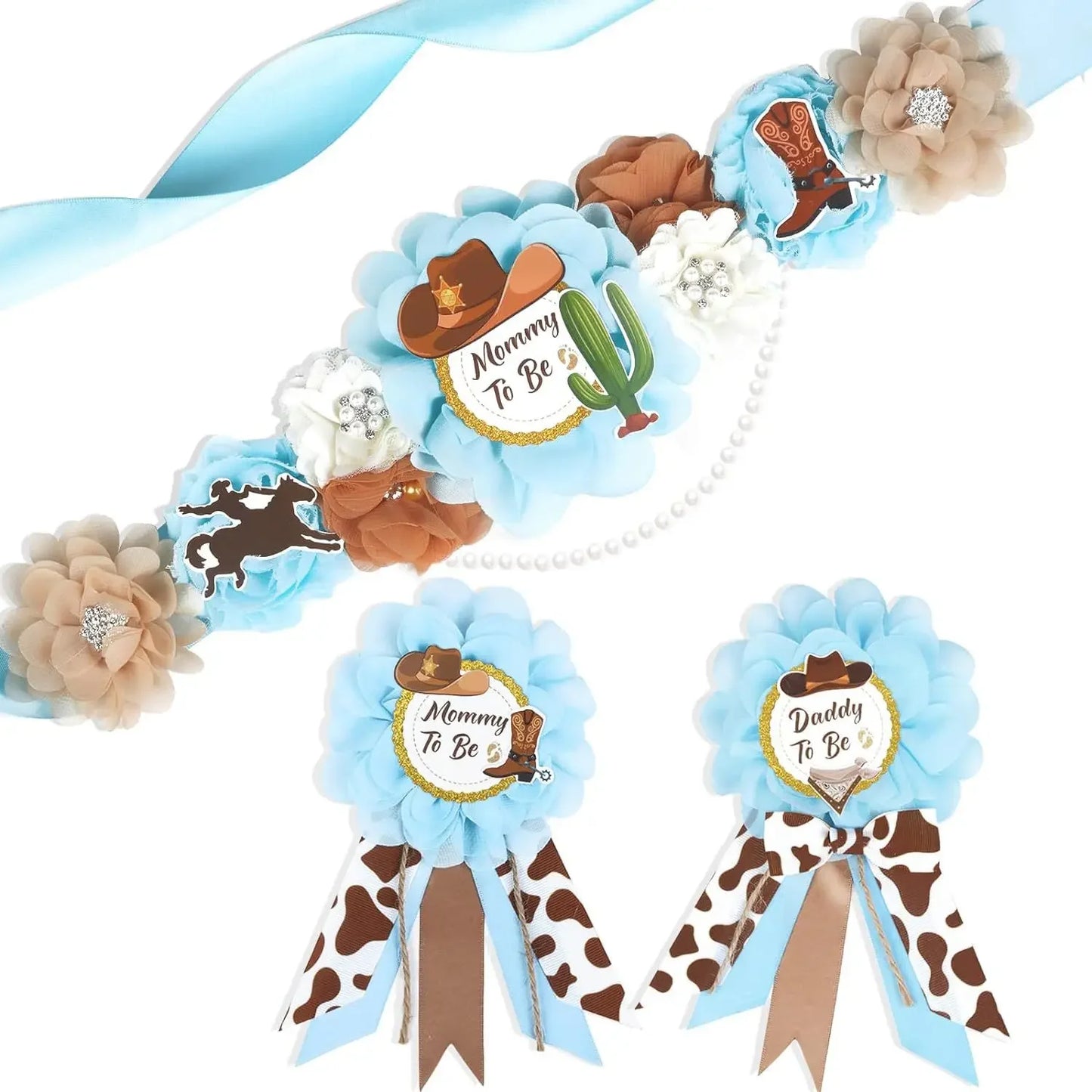 Flower Sash Set-Baby Shower Mom to Be Daddy to Be Corsage Pin- Belt for Maternity Dress Photo Props حزام Пояс Cinturón Ceinture Peaceful Pleasures Health and Wellness colors 8