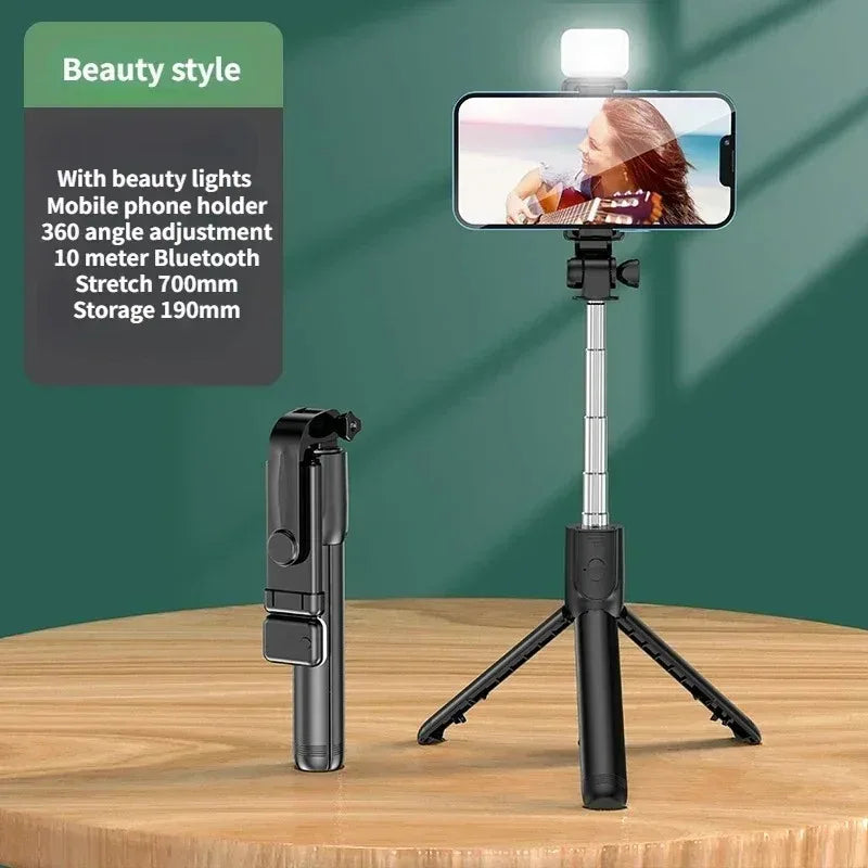 Extendable Selfie Stick Tripod with Fill Light 360° Adjustable Phone Holder Handheld Live Streaming Stand for iOS Android Phones Peaceful Pleasures Health and Wellness Black With Lights