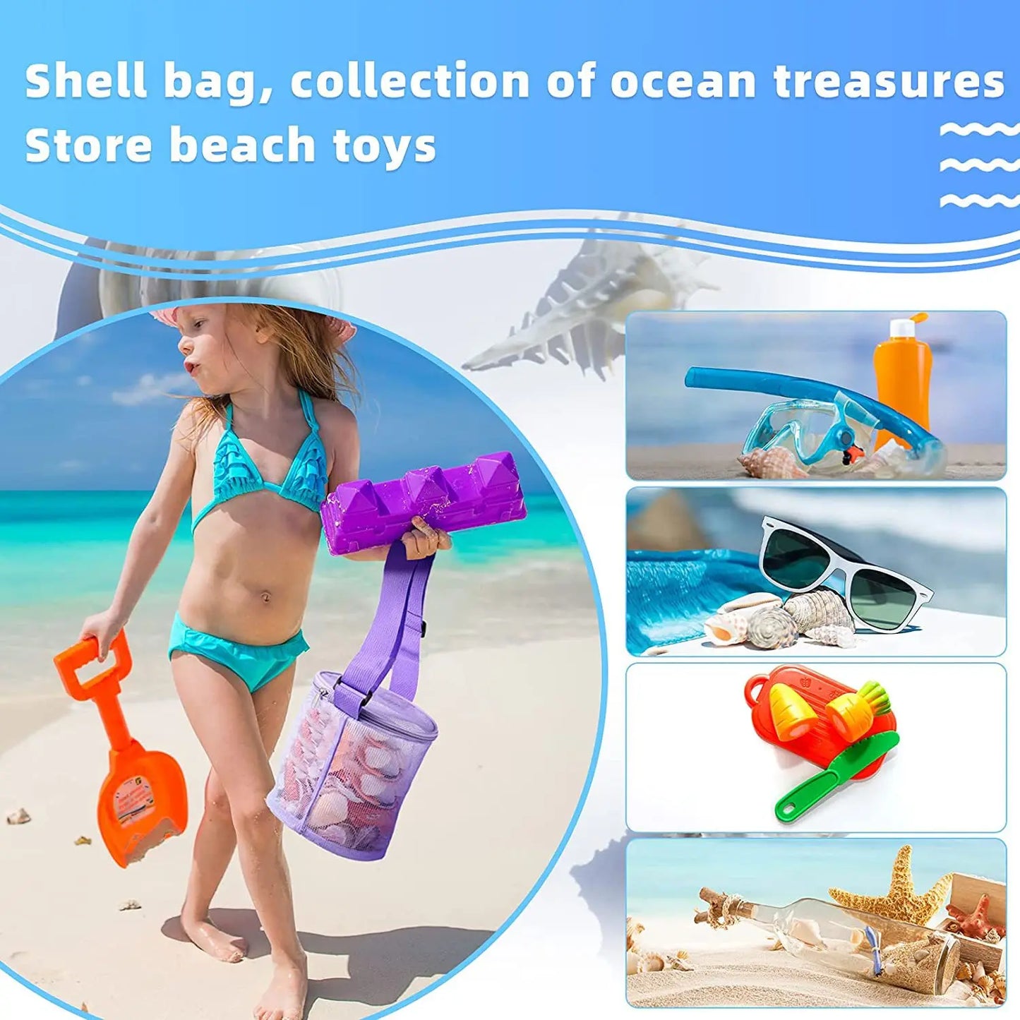 Mesh Beach Bag with Zipper | Kids Sand Toy & Pool Bag