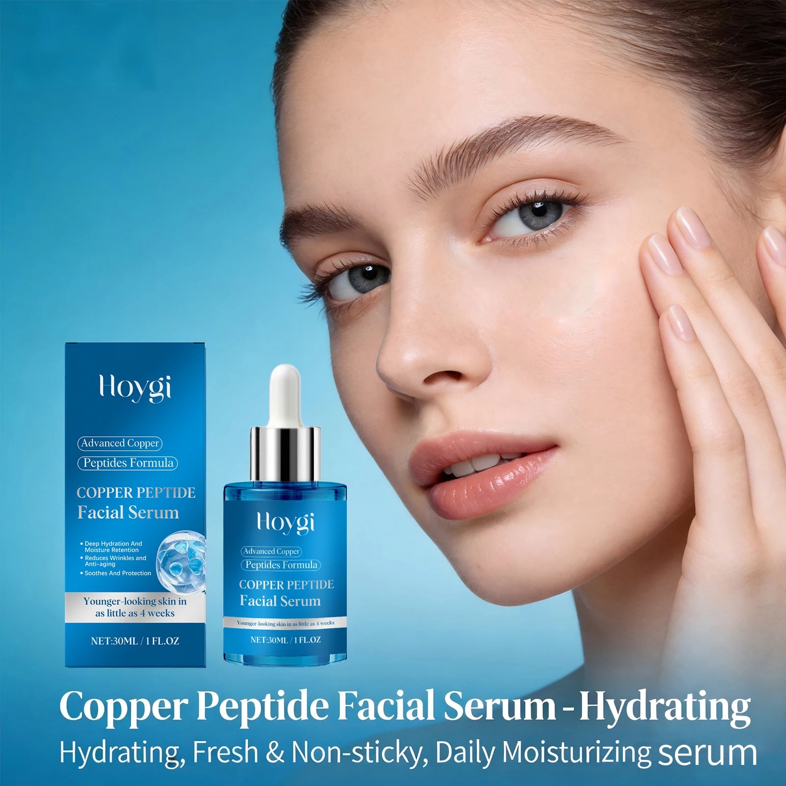 Hoygi Copper Peptide Facial Serum 30ml Firming Lifting Fade Fine Lines Moisturizing Hydration Smoothing Skin Care Essence Peaceful Pleasures Health and Wellness