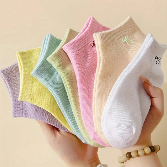 Korean Bowknot Ankle Socks – Candy Color Cute Women's Socks Women's Ankle Socks Peaceful Pleasures Health and Wellness