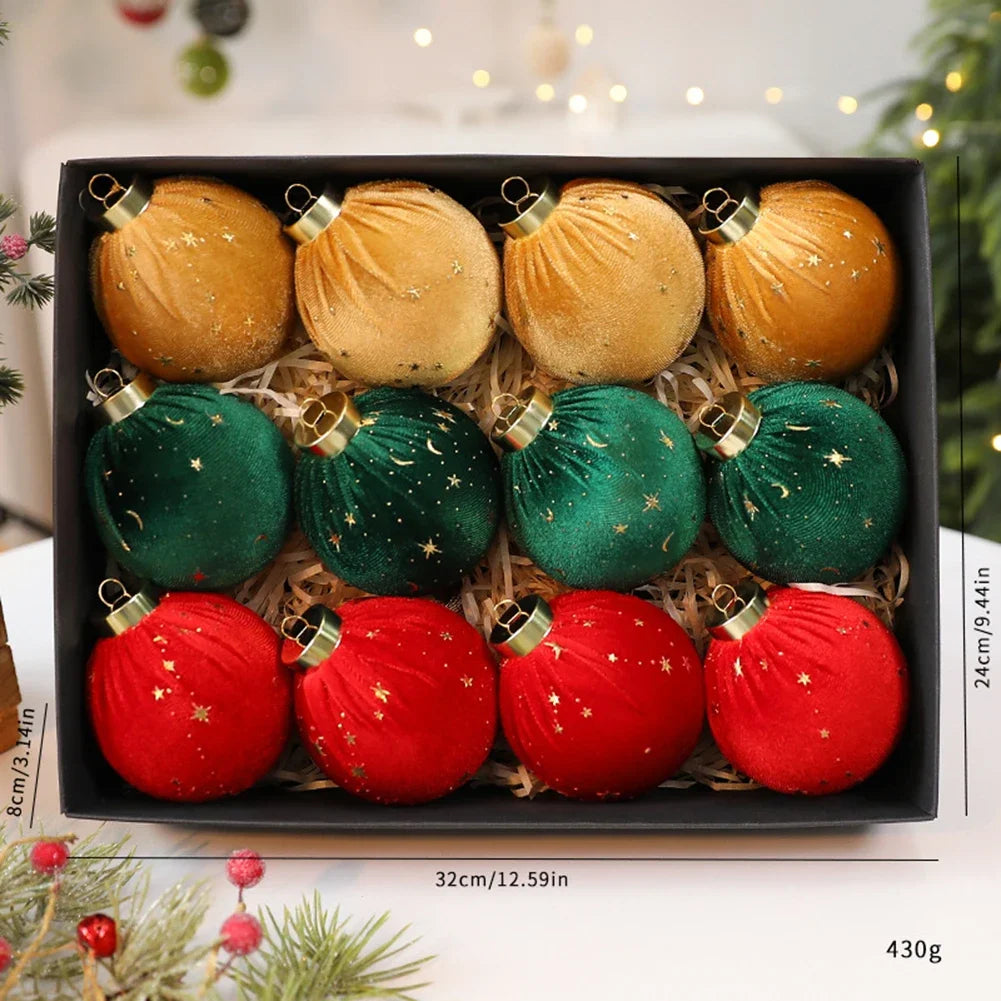 Velvet Curly Christmas Ball Ornaments | 12-Piece Set, 8cm