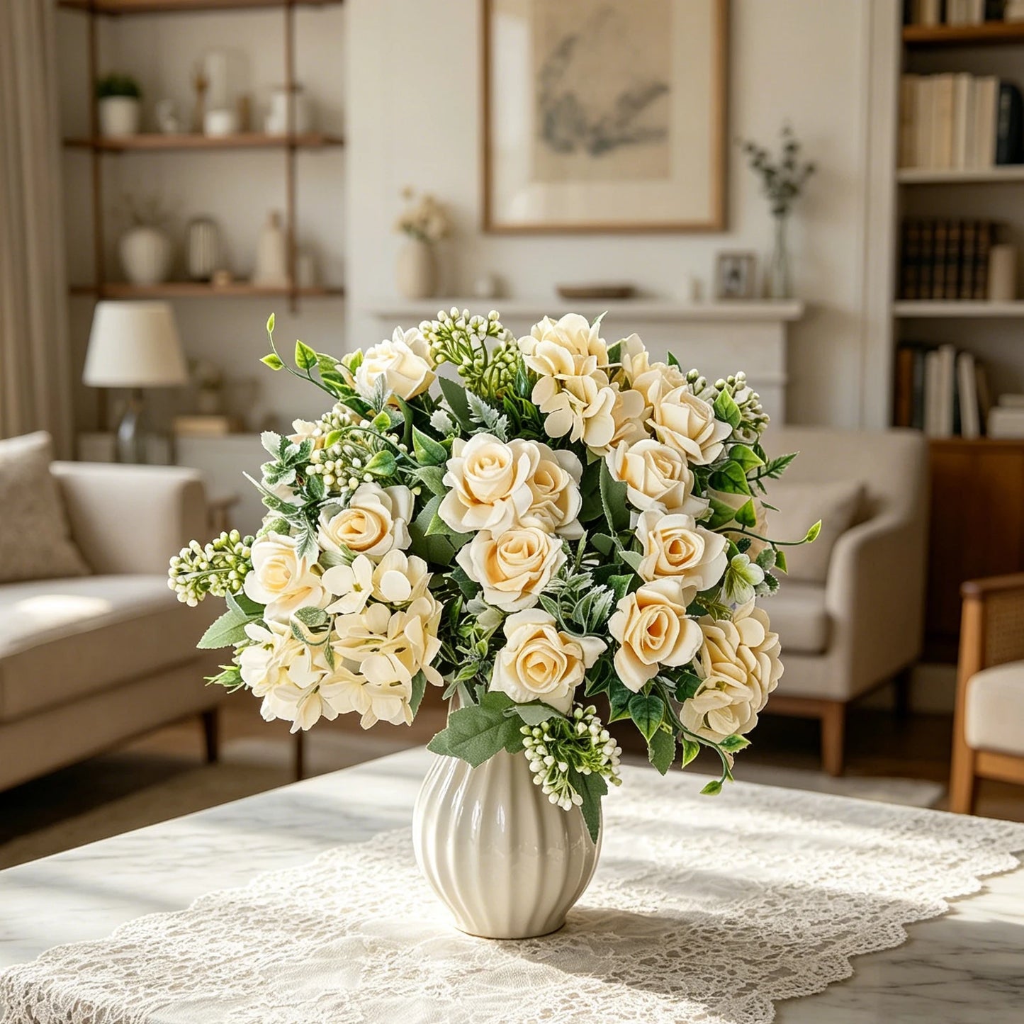 Silk Gardenia Hydrangea Artificial Flowers Bouquet | Wedding & Home