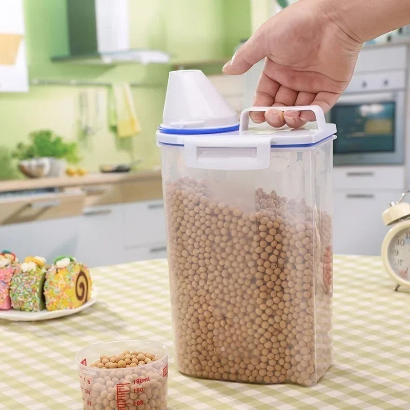 Kitchen cereals storage box Home Kitchen Transparent Plastic PP Food Container Rice and flour Storage Box With Measuring Cup Peaceful Pleasures Health and Wellness