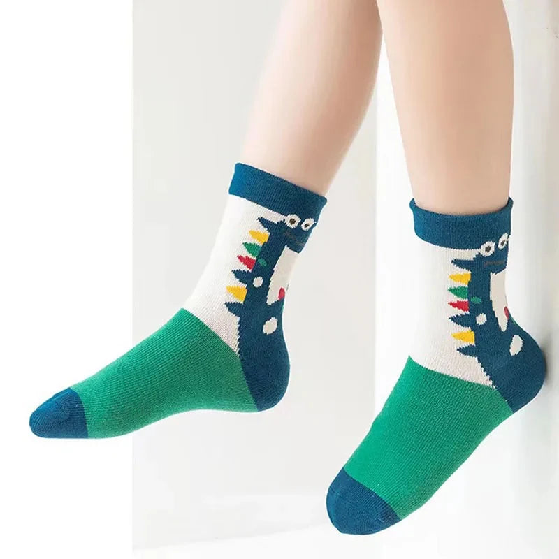 Kids Dinosaur Cartoon Socks 5 Pairs | Boys & Girls Ages 1–12