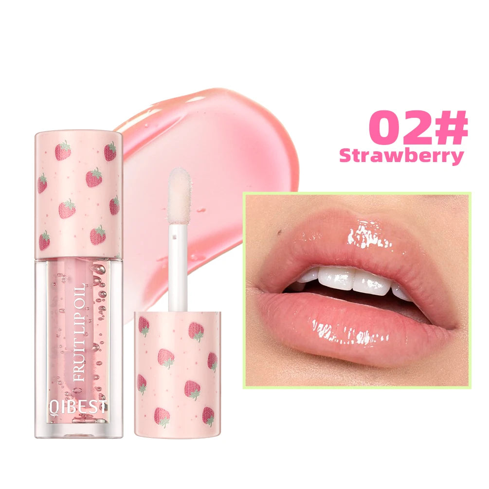 QIBEST Fruit Lip Balm Oil Plumping Lip Gloss Moisturizing Makeup Primer Sexy Plump Lip Glow Oil Lip Plumper Care Lips Cosmetics Peaceful Pleasures Health and Wellness 02 Strawberry