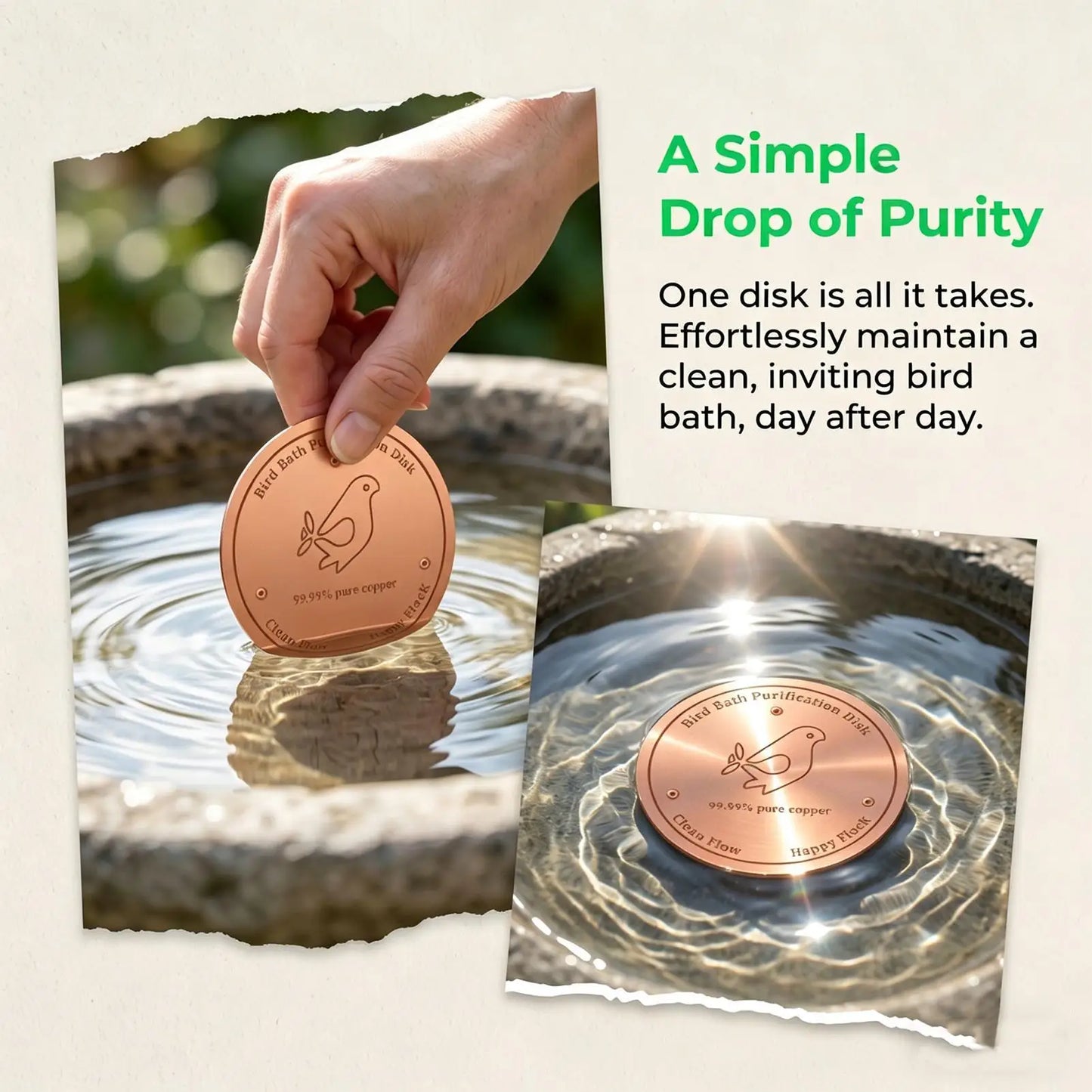 Copper Bird Bath Purification Disk | Natural Water Cleaner