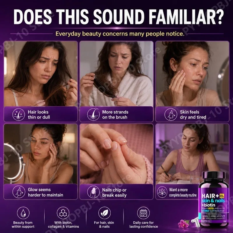 Hair Skin Nails Formula | Biotin 10000mcg, Collagen & Hyaluronic Acid