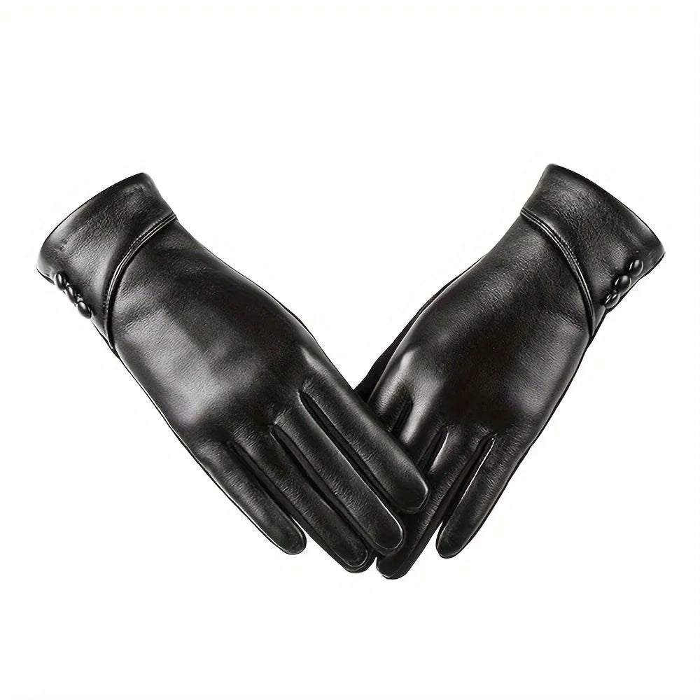 Women Leather Touchscreen Gloves With Soft Fleece Lining-Perfect For Stylish Warmth On Casual Weekends Peaceful Pleasures Health and Wellness Black One Size