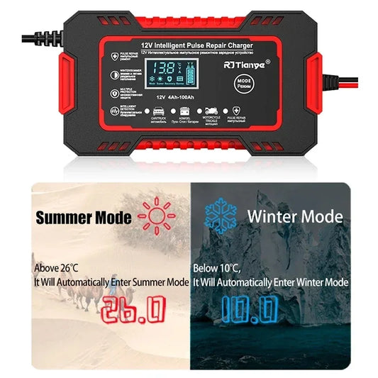 Hot Sell Car Battery Charger 12V 6A Touch Screen Pulse Repair LCD Fast Power Charging Wet Dry Lead Acid Digital LCD Display Peaceful Pleasures Health and Wellness